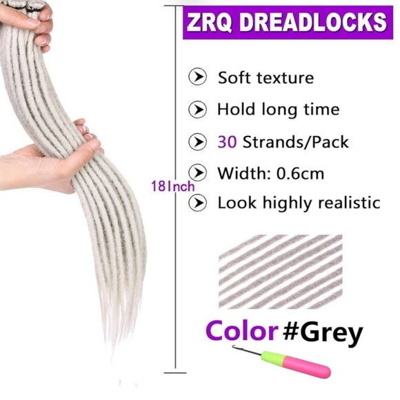 ZRQ Grey Synthetic Dreadlocks Crochet Dreads Boho Style Fake Dreads Synthetic - Picture 5 of 9